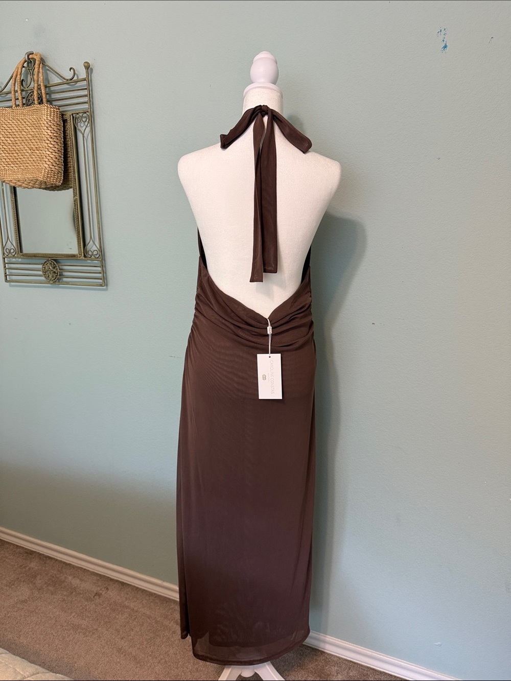 Caroline Constas Salma Brown Halter Maxi Beach Dress or Coverup with Gold Accent - Picture 4 of 7
